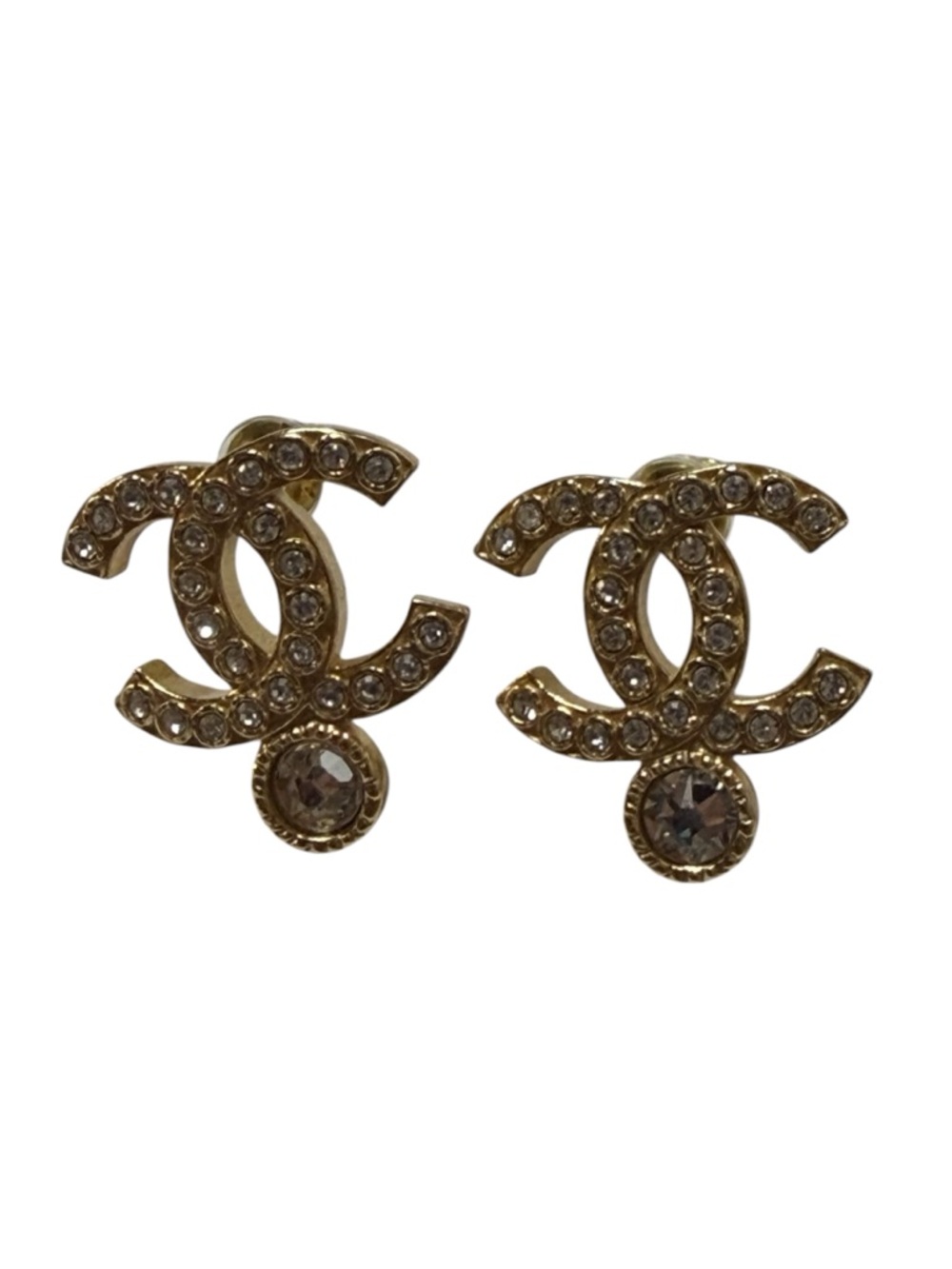 CHANEL Gold Crystal CC Logo Stud Earrings - Picture 2 of 2